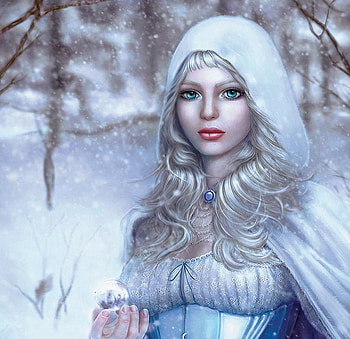 Lady Winter, winter, woods, snow, cold, snow globe, woman HD wallpaper