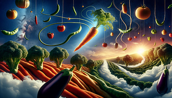 Surreal Vegetable Wonderland, vegetable, surreal, landscape, colorful, garden HD wallpaper