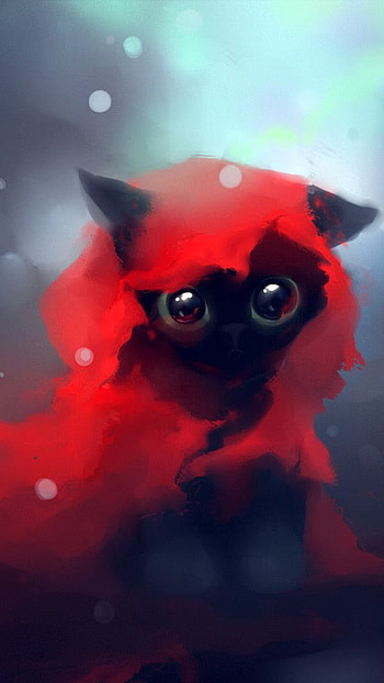 Red cute cat, red HD phone wallpaper