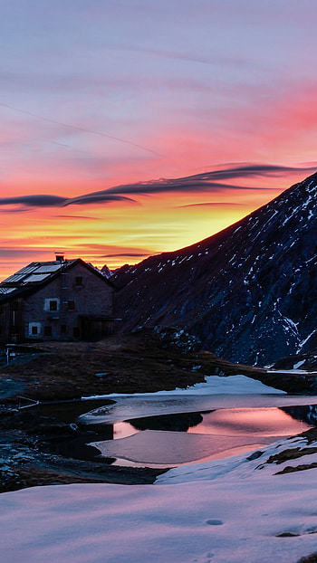 Country house, Cottage in mountains, Serene sunset, Breathtaking view HD phone wallpaper