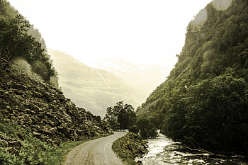 Nature, Rivers, Trees, Mountains, Road HD wallpaper