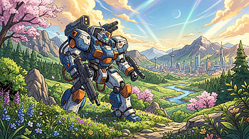 Mech Guardian of Blossom Valley — HD wallpaper