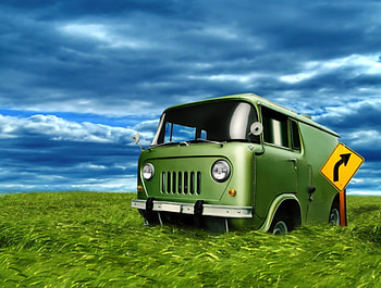 van in field, vand, field, car, sky, grass HD wallpaper