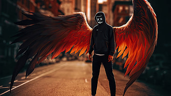 Wings Of Death, mask, neon, artist, artwork, digital-art HD wallpaper