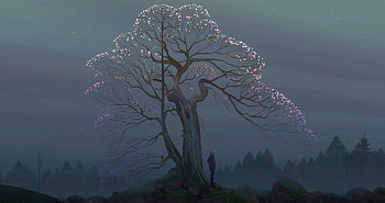 Thunder, night, rain, art, fantasy, luminos, tree, dark, gabriel gonez, silhouette HD wallpaper