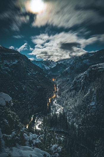 Highway through mountains, valley, aerial view HD phone wallpaper