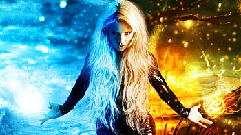 ... fantasy girl , fire Â· fantasy, digital art, magic, x-men, fire, ice, bokeh HD wallpaper