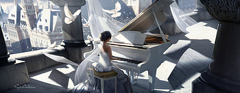 Girl Playing Piano Painting , piano, artist, artwork, digital-art, deviantart, painting, pigeon, fantasy HD wallpaper