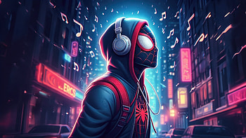 Miles Listening To Music, spiderman, miles-morales, superheroes, artwork, digital-art, ai HD wallpaper