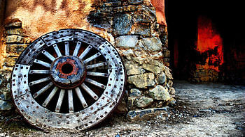 cartwheel r, stone wall, abandoned, r, wheel HD wallpaper