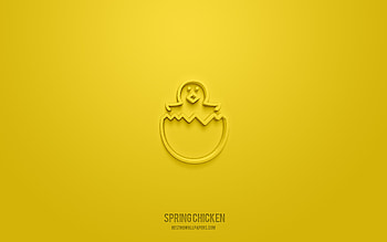 Spring chicken 3d icon, yellow background, 3d symbols, Spring chicken, Easter icons, 3d icons, Spring chicken sign, Easter 3d icons HD wallpaper