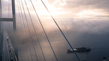 Boat Bridge Clouds, bridge, boat, clouds, graphy HD wallpaper