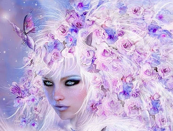 ~Roses Goddess~, white, roses, weird things people wear, digital art, goddess, creative pre-made, purple, mixed media, butterflies, love four seasons, fantasy, butterfly designs HD wallpaper
