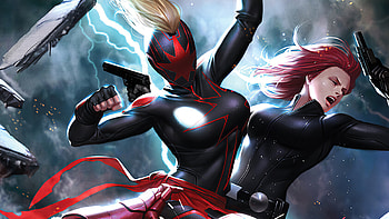 Dark Captain Marvel Vs Iron Man And Black Widow, captain-marvel, black-widow, iron-man, superheroes, artstation, artist, artwork, digital-art HD wallpaper