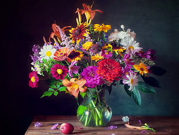 Bouquet with garden flowers, garden, vase, beautiful, still life, freshness, colroful, flowers, lovely, harmony HD wallpaper