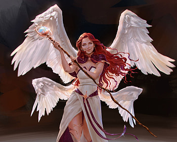 Adhara, white, fantasy, ameera sheikh, angel, redhead, girl, wings, frumusete, black HD wallpaper