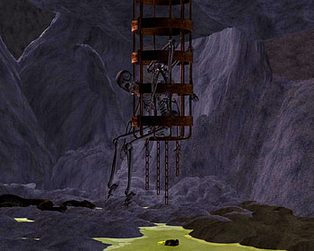 Long Forgotten, caves, elevators, mines, fantasy, cages, skeleton, rocks, death HD wallpaper