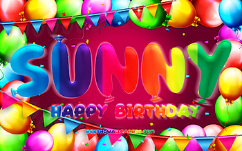 Happy Birtay Sunny, , colorful balloon frame, Sunny name, purple background, Sunny Happy Birtay, Sunny Birtay, popular american female names, Birtay concept, Sunny HD wallpaper