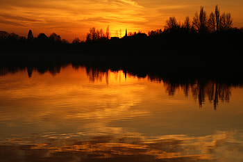 Nature, Water, Trees, Sunset, Horizon HD wallpaper