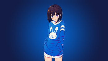 Violet eyes, anime girl, cute, short hair HD wallpaper