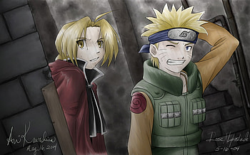 Ed and Naruto, outside, anime, dark, boys HD wallpaper