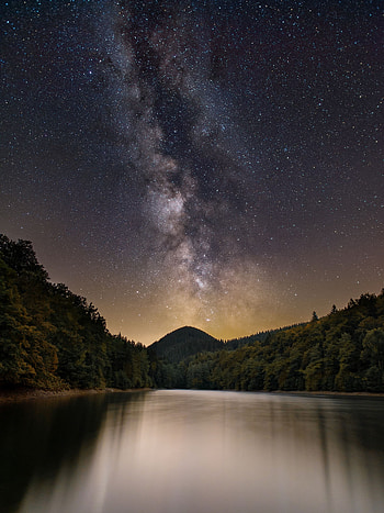 Nature, Trees, Mountain, Lake, Starry Sky, Milky Way HD phone wallpaper