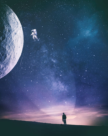 Universe, Silhouette, Miscellanea, Miscellaneous, Starry Sky, View, Astronaut HD phone wallpaper