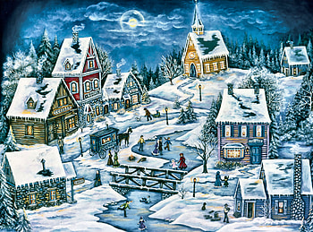 Hidden Mountain Village F, winter, architecture, art, landscape, beautiful, illustration, artwork, scenery, wide screen, painting, cottages, snow, cottage, village HD wallpaper