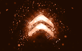 Citroen brown logo, , brown neon lights, creative, brown abstract background, Citroen logo, cars brands, Citroen HD wallpaper