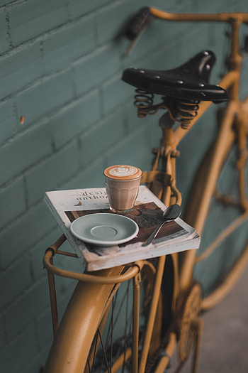 Coffee, Miscellanea, Miscellaneous, Glass, Book, Mood, Drink, Beverage, Bicycle HD phone wallpaper