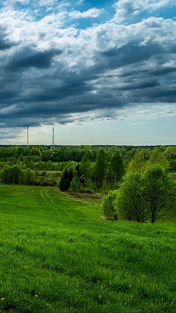 Thunderstorm clouds, Grass and Sky HD phone wallpaper