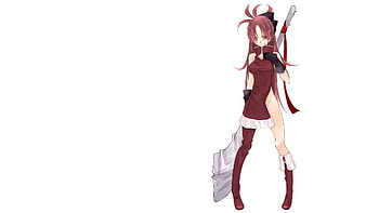 Sakura Kyouko, sexy, mahou shoujo madoka magica, thigh highs, hot, cute, red hair, beautiful, long hair, beauty, anime girl, weapon, spear HD wallpaper