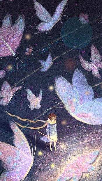 Magical Butterflies, magic, art, violet, purple, girl, cute, anime HD phone wallpaper