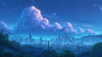 Anime Cityscape with Majestic Clouds, cloud, anime city, cityscape, skyline, evening HD wallpaper
