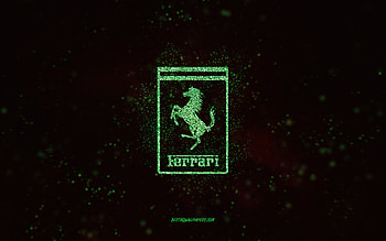 Ferrari glitter logo, , black background, Ferrari logo, green glitter art, Ferrari, creative art, Ferrari green glitter logo HD wallpaper
