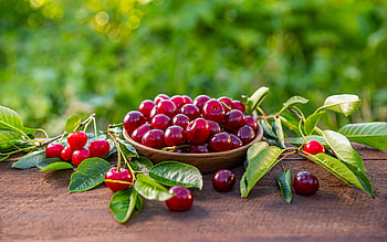 Cherries, wooden, red, berries, bowl HD wallpaper