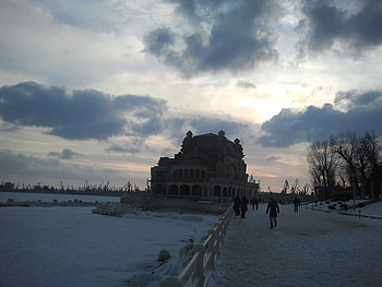 cazino constanta..iarna, winter, clouds, sky, cazino HD wallpaper