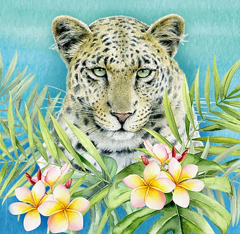 Jaguar, art, flower, animal, big cat, harsh taggar HD wallpaper