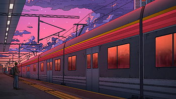 At Platform, train, relaxing, artist, artwork, digital-art, artstation HD wallpaper