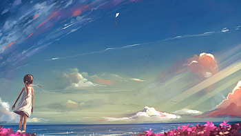 Anime Girl Looking At Sky, anime, anime-girl, sky HD wallpaper