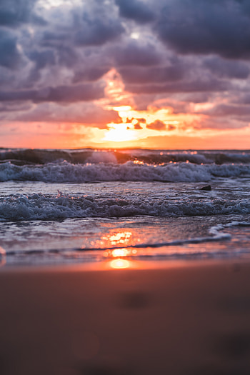Nature, Sunset, Sea, Sun, Clouds, Waves, Beach HD phone wallpaper