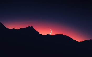 Moonset Silhouette , moon, mountains, nature HD wallpaper