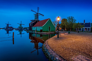 Evening in Netherlands, Evening, Neth6, Windmill, Nature, River HD wallpaper