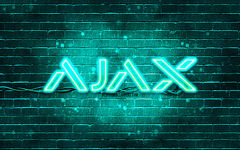Ajax Systems turquoise logo, , turquoise brickwall, Ajax Systems logo, brands, turquoise abstract backgrounds, Ajax Systems neon logo, Ajax Systems HD wallpaper