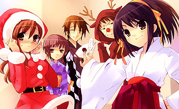 The Melancholy of Haruhi Suzumiya Christmas and New Year!!!, miku, itsuki, nagato, kyon, haruhi HD wallpaper