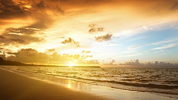 Beach sunrise, Oceanside wonder, Soothing waves, Coastal serenity HD wallpaper