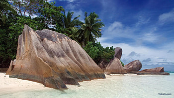 rock on beach, rock, beach HD wallpaper