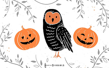 Happy Halloween!, black, white, vexels, bufnita, pumpkin, owl, orange, bird, halloween, pasari HD wallpaper