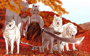 Her Wolves And Her, sword, wolves, anime, girl, wolf HD wallpaper