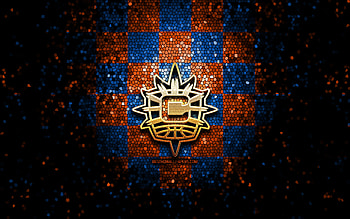 Connecticut Sun, glitter logo, WNBA, orange blue checkered background, basketball, american basketball team, Connecticut Sun logo, mosaic art HD wallpaper